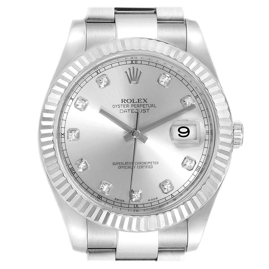 Rolex Datejust II Steel White Gold Diamond Dial Men's Watch 116334 For Sale