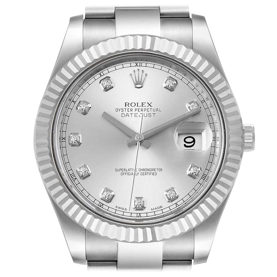 Rolex Datejust II Steel White Gold Diamond Men's Watch 116334 Box Card For Sale
