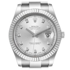 Rolex Datejust II Steel White Gold Diamond Men's Watch 116334 Box Card