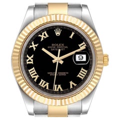 Rolex Datejust II Steel Yellow Gold Black Dial Mens Watch 116333 Box Card