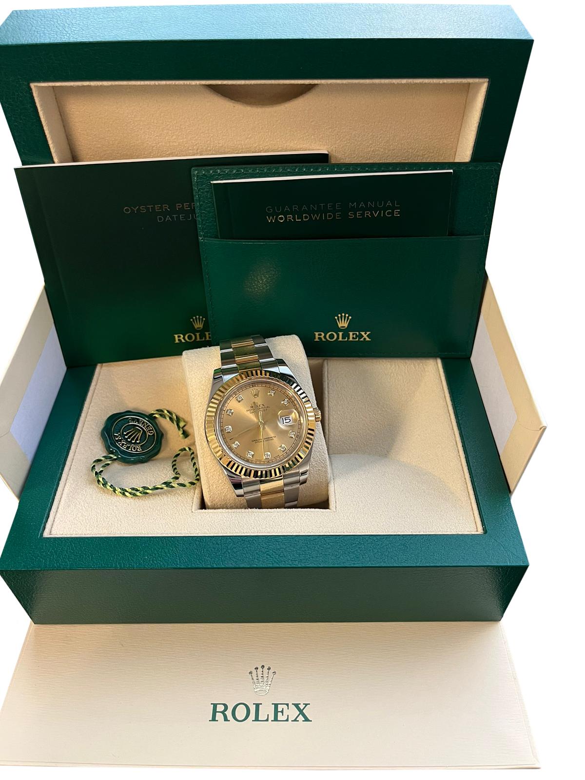 Rolex Datejust II Steel Yellow Gold Champagne Diamond Dial Oyster Watch 116333 In Good Condition For Sale In Aventura, FL