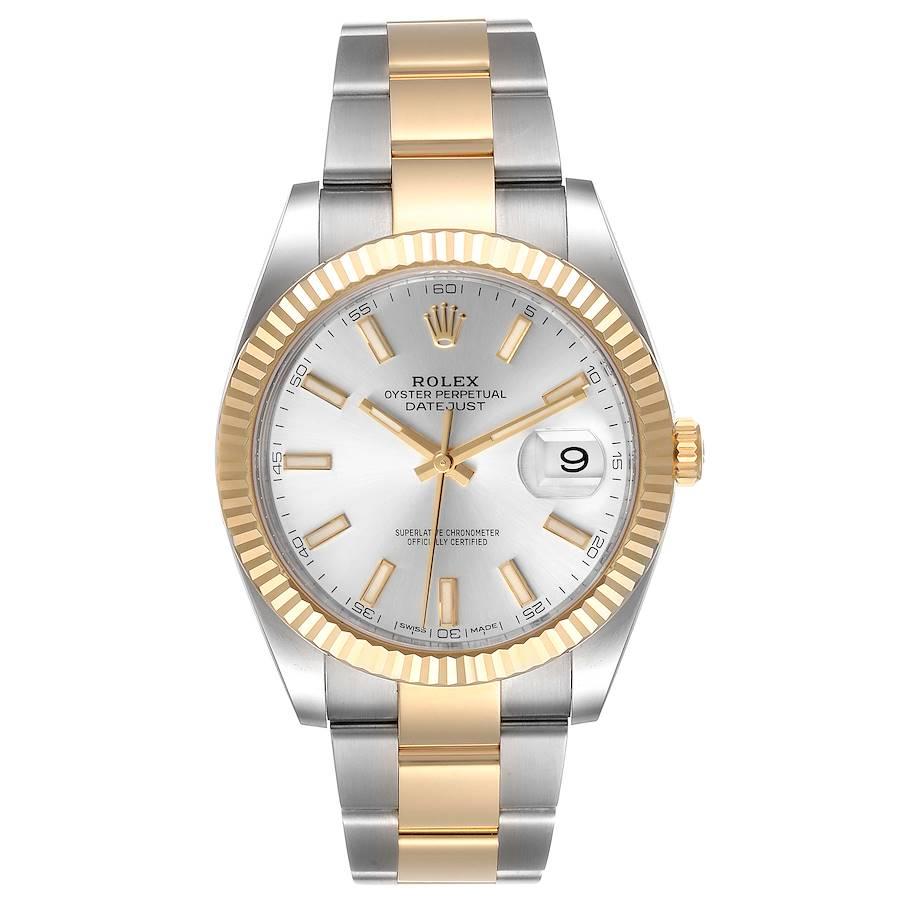 Rolex Datejust II Steel Yellow Gold Silver Dial Watch 116333. Officially certified chronometer self-winding movement. Stainless steel and 18K yellow gold case 41.0 mm in diameter. Rolex logo on a crown. 18K yellow gold fluted bezel. Scratch