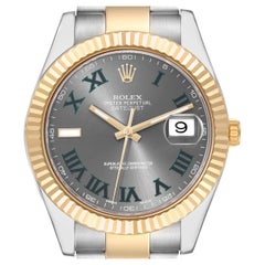 Rolex Datejust II Steel Yellow Gold Wimbledon Dial Mens Watch 116333 Box Card