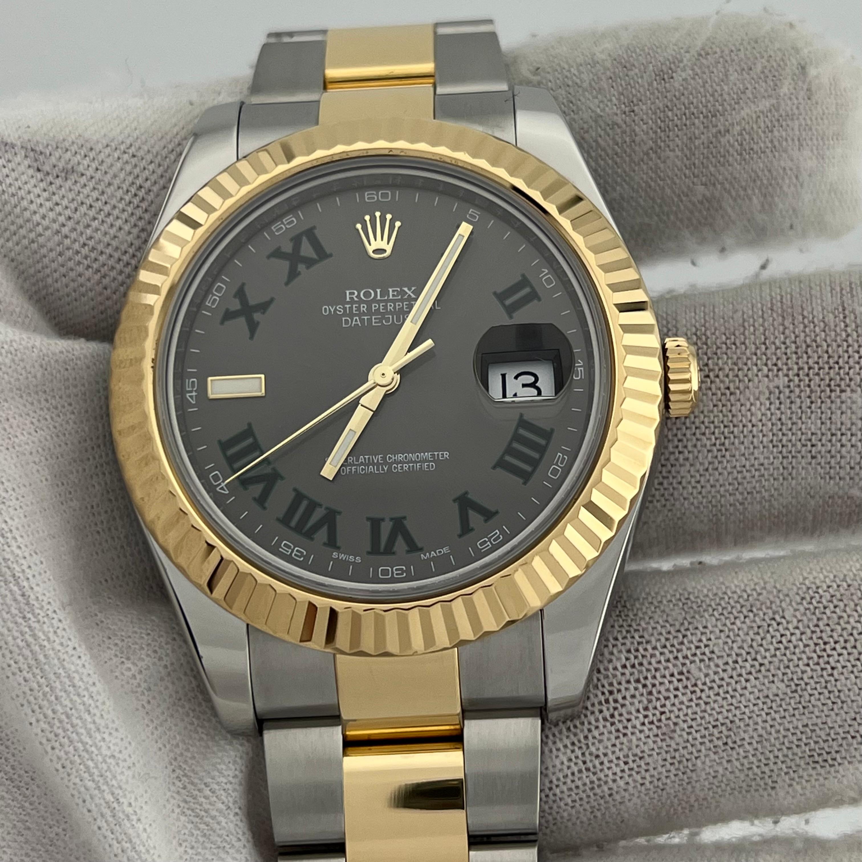 Rolex Datejust II Wimbledon Zifferblatt 116333 41mm 18K Gelbgold Edelstahl im Zustand „Hervorragend“ im Angebot in San Diego, CA