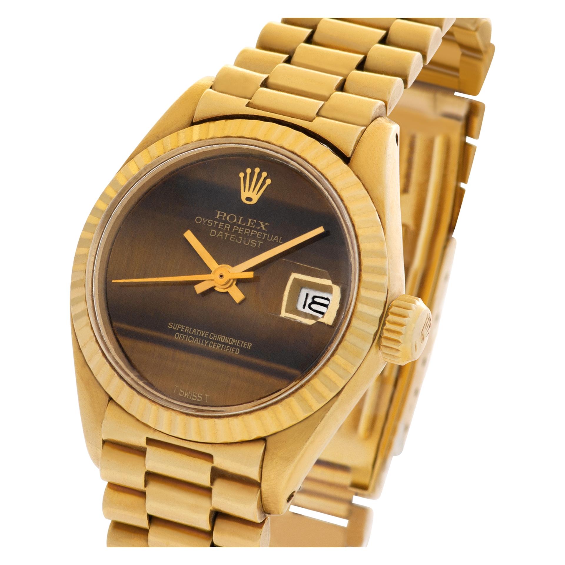 Rolex Datejust in 18k Yellow Gold with Tiger-Eye Dial, Ref 6917 In Excellent Condition In Surfside, FL