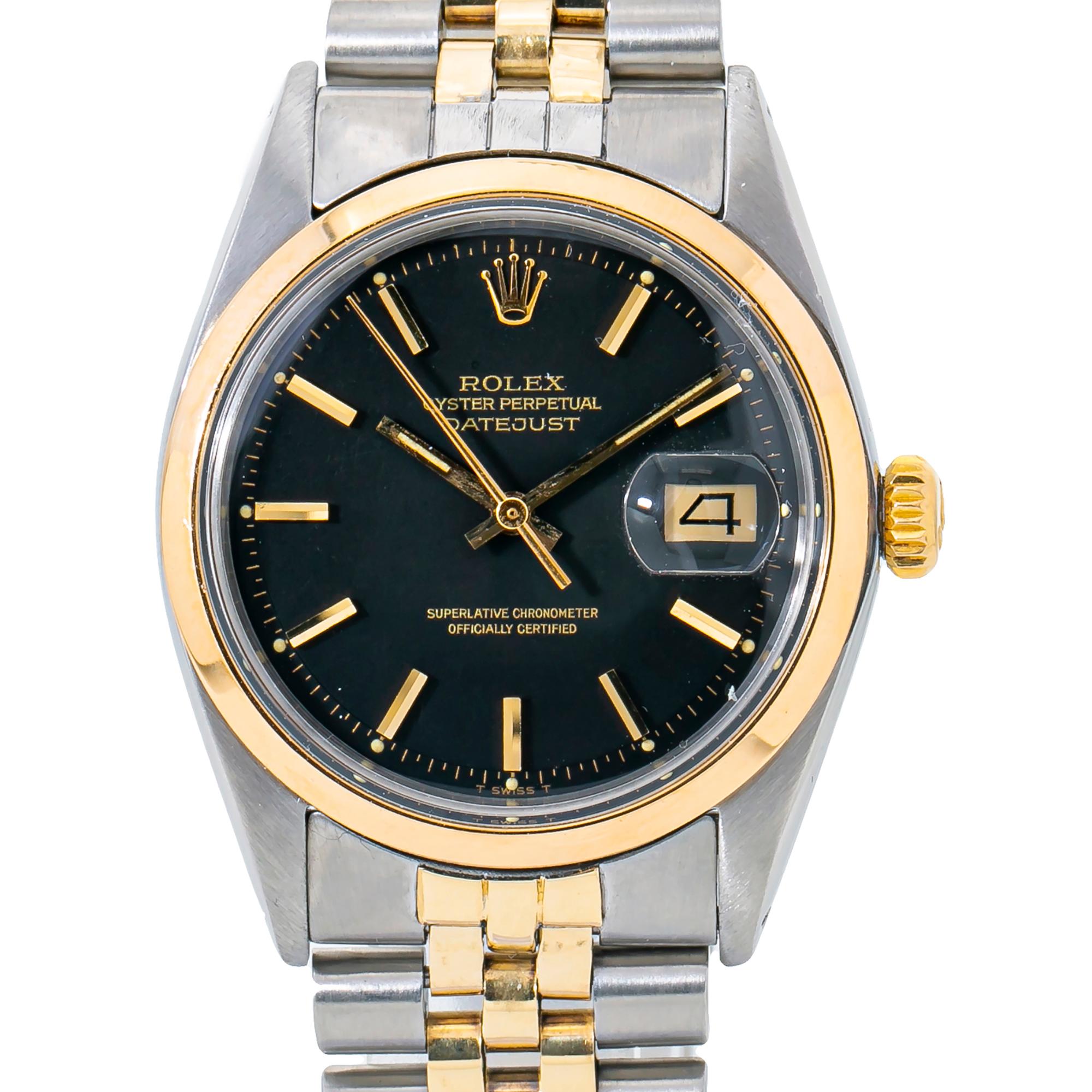 Rolex Datejust Jubilee 1600 Automatic 2-Tone 18k Yellow Gold Black Dial 36mm