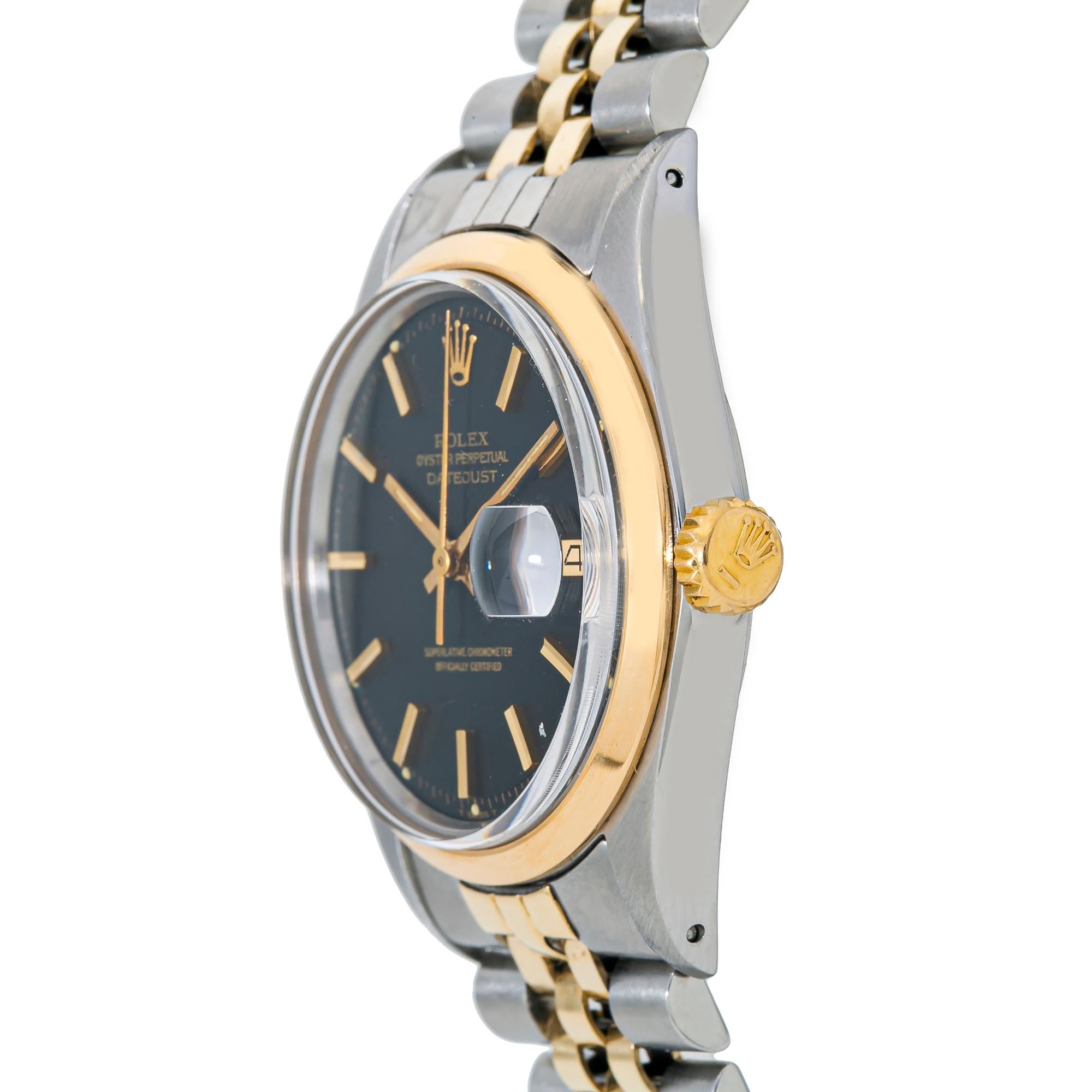 Contemporary Rolex Datejust Jubilee 1600 Automatic 2-Tone 18k Yellow Gold Black Dial