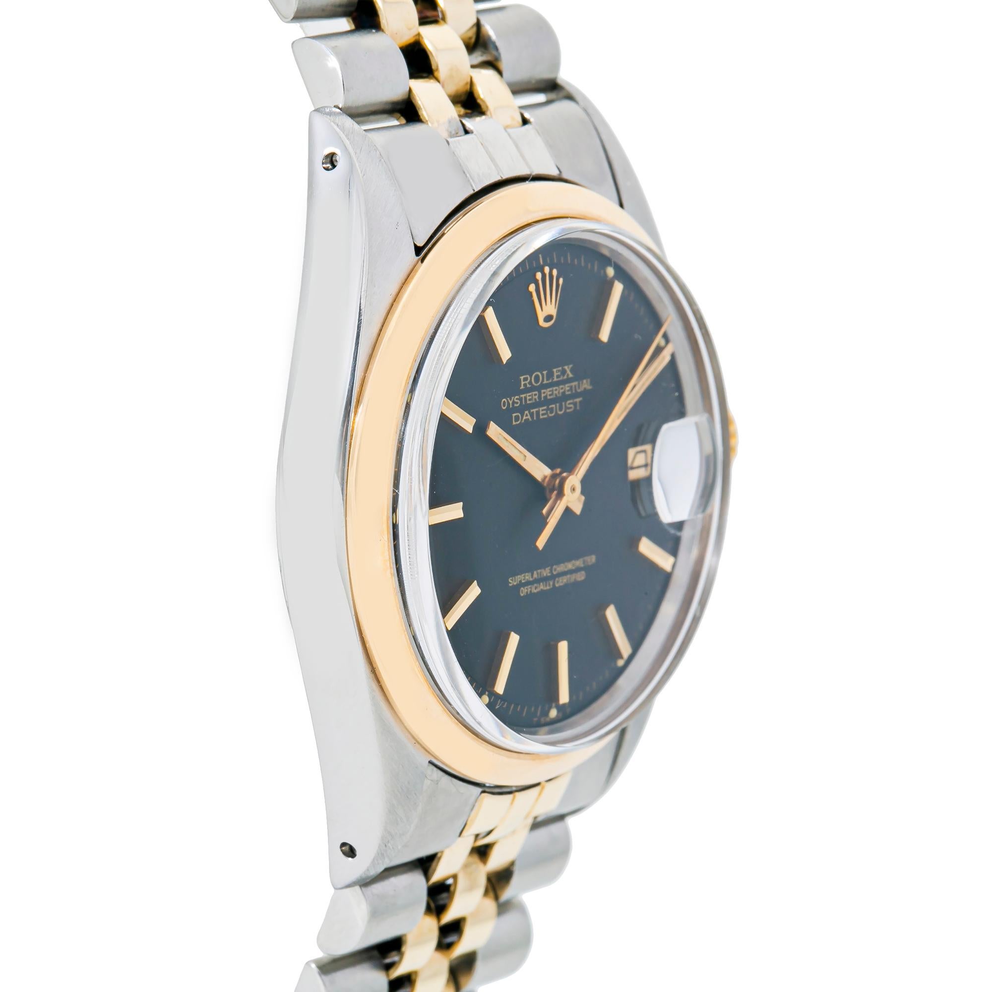 Rolex Datejust Jubilee 1600 Automatic 2-Tone 18k Yellow Gold Black Dial In Good Condition In Miami, FL