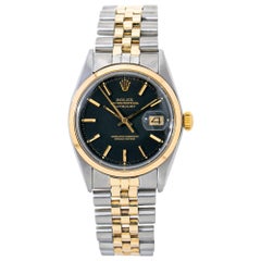 Vintage Rolex Datejust Jubilee 1600 Automatic 2-Tone 18k Yellow Gold Black Dial