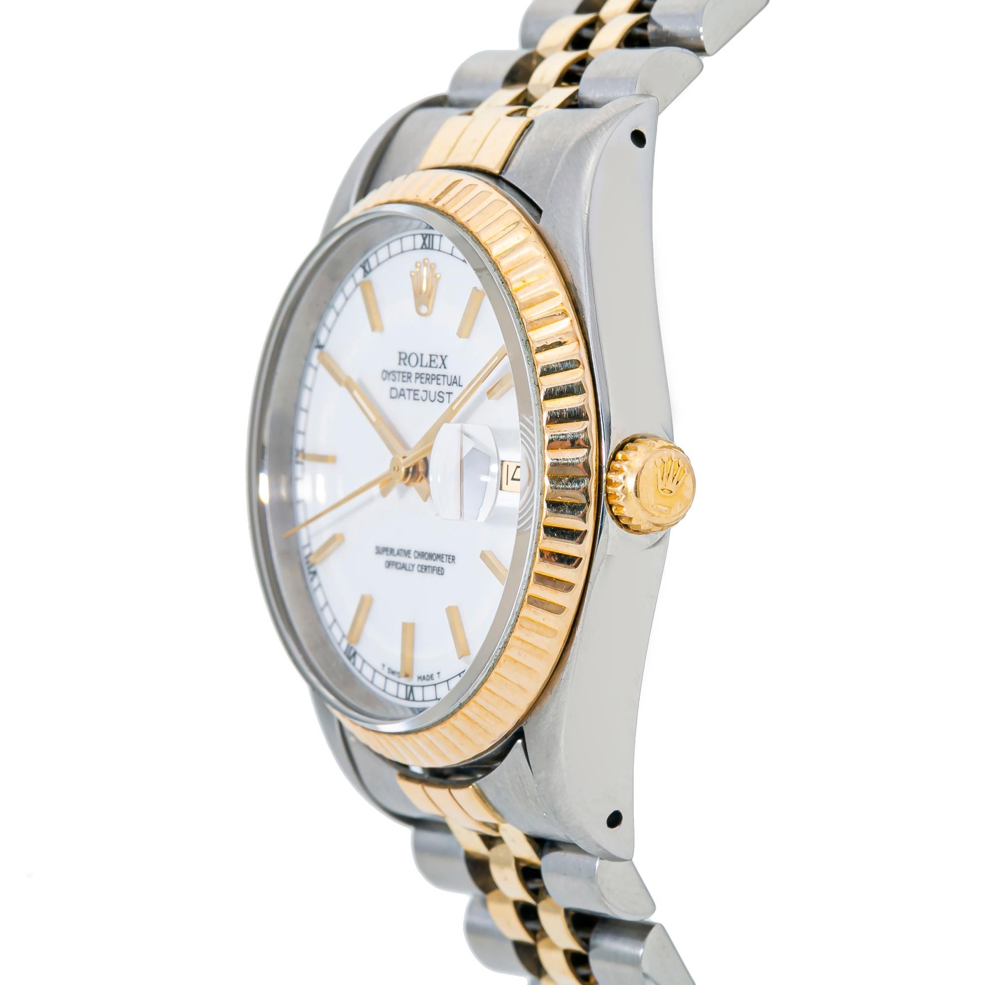 Contemporary Rolex Datejust Jubilee 16233 2-Tone 18K Yellow Gold White Dial
