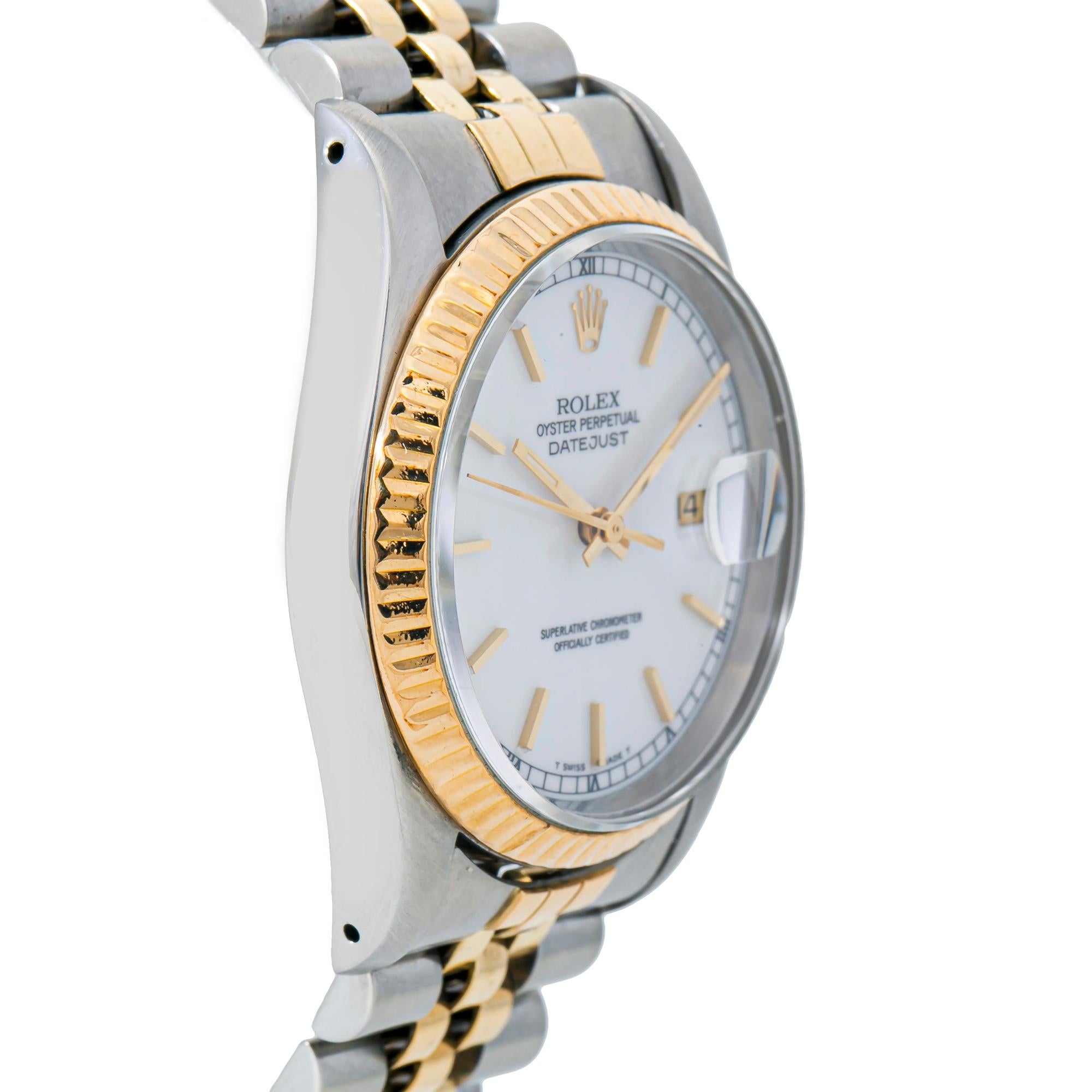 Rolex Datejust Jubilee 16233 2-Tone 18K Yellow Gold White Dial In Good Condition In Miami, FL