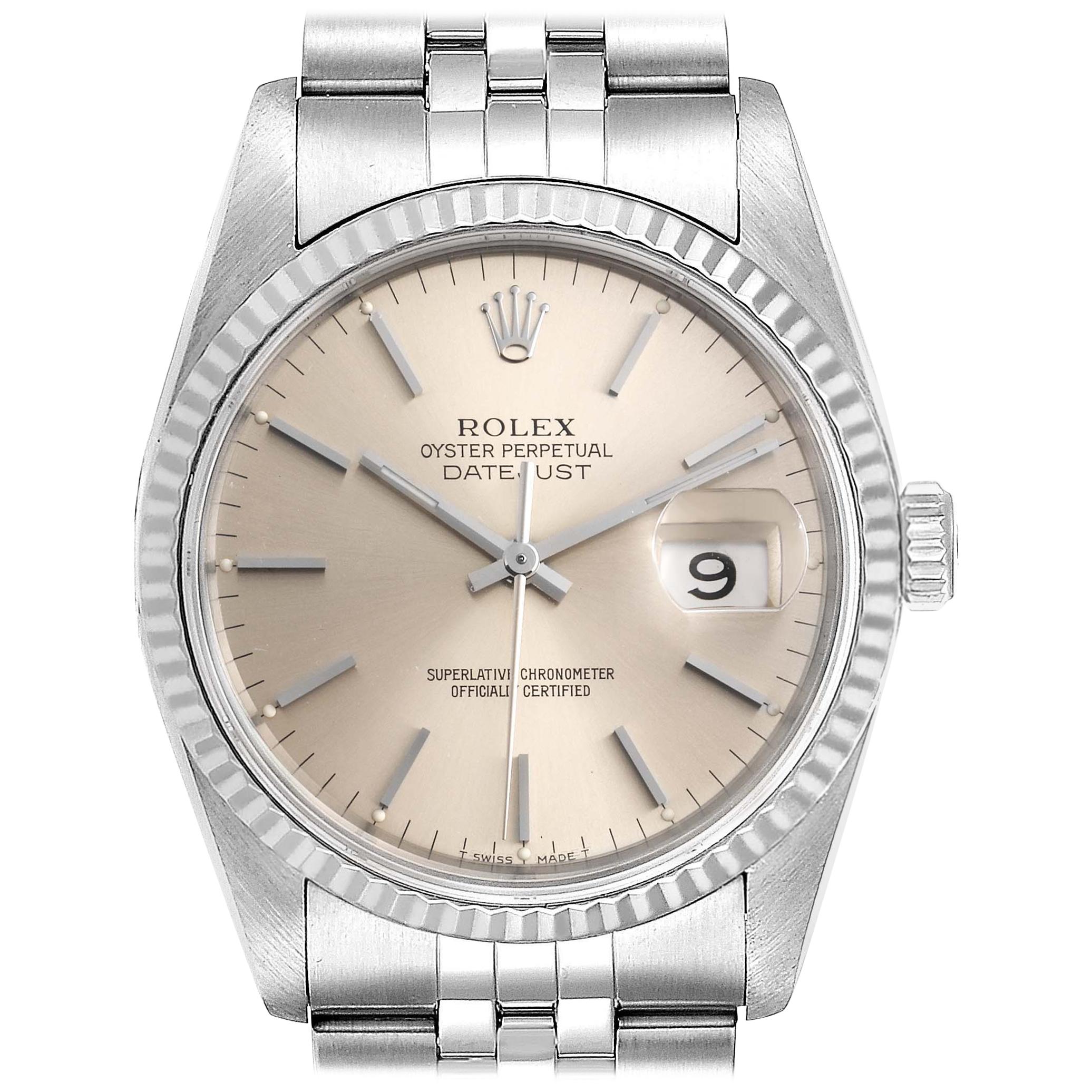 Rolex Datejust Jubilee Bracelet Steel White Gold Men's Watch 16234