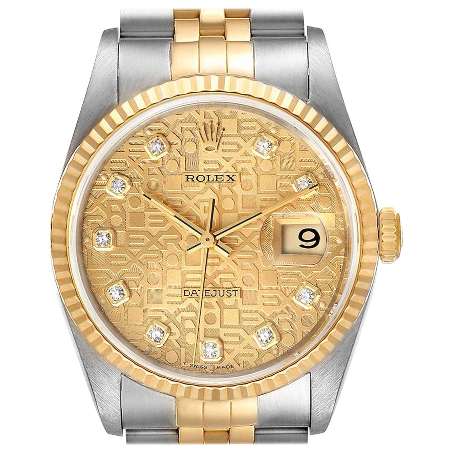 Rolex Datejust Jubilee Diamond Dial Steel Yellow Gold Mens Watch 16233 For Sale