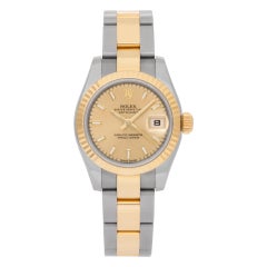 Rolex Datejust Ladies 2 Tone Champagne Stick Dial Ref. 179173
