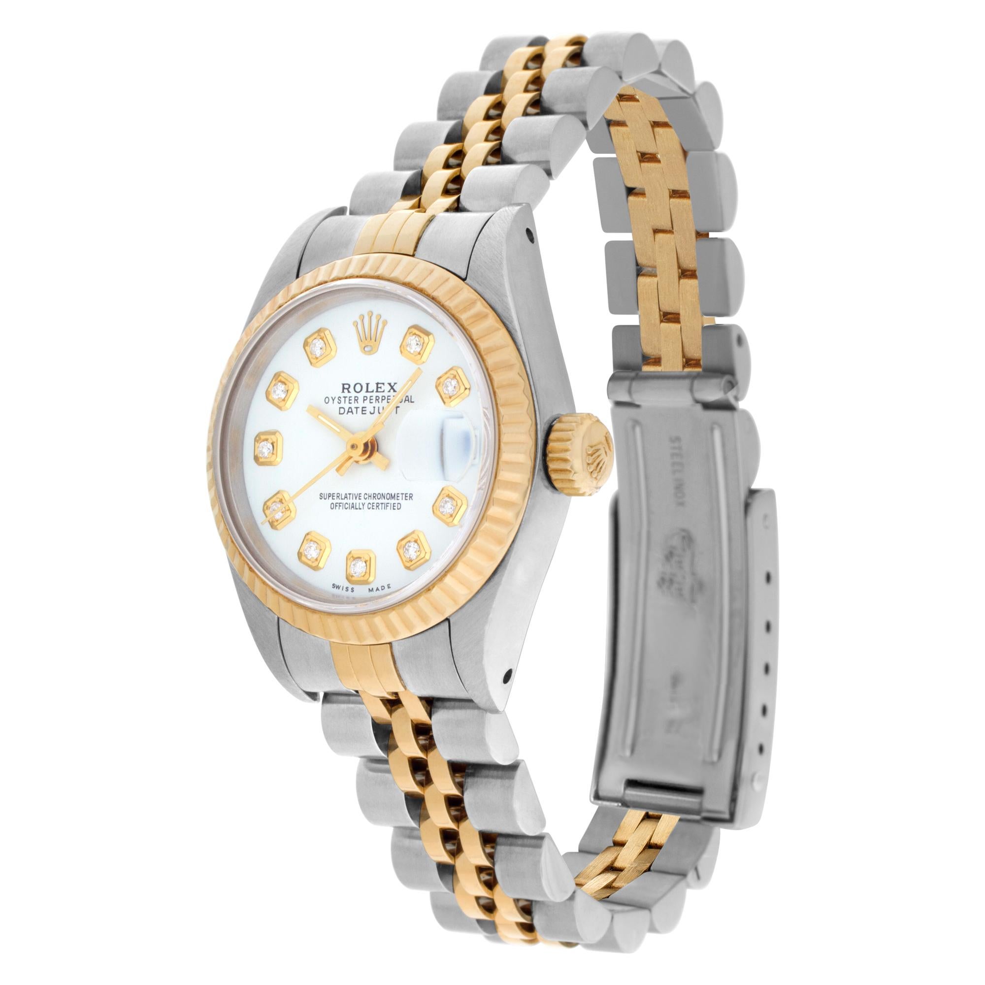 Rolex Datejust in 18k & stainless steel with custom diamond dial. Auto w/ sweep seconds and date. 26 mm case size. Ref 69173. **Bank wire only at this price** Circa 1992. Fine Pre-owned Rolex Watch.

Certified preowned Classic Rolex Datejust 69173