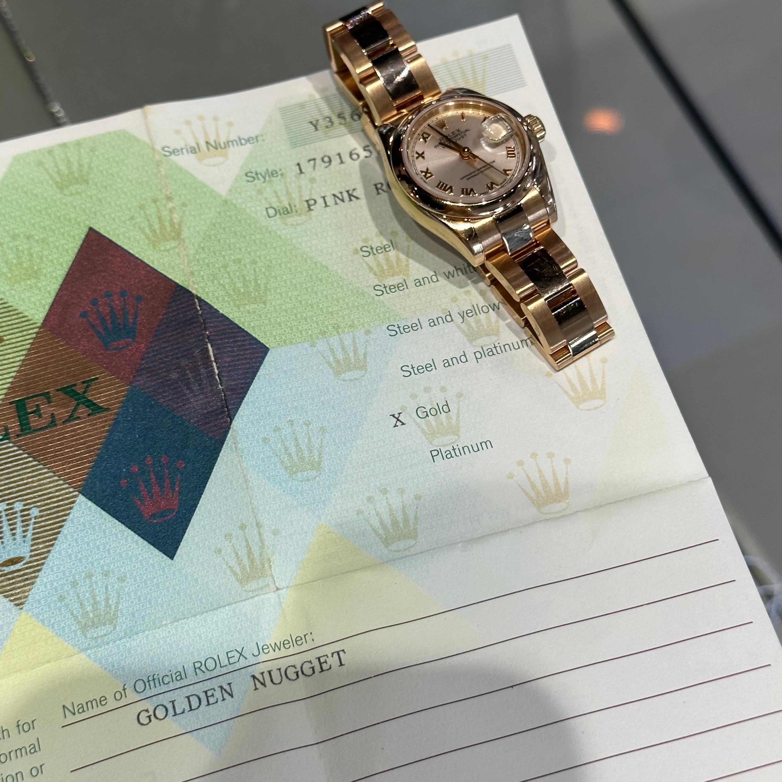 Rolex Datejust Ladies 18k Rose Gold Watch, 179165 In Good Condition In Miami, FL
