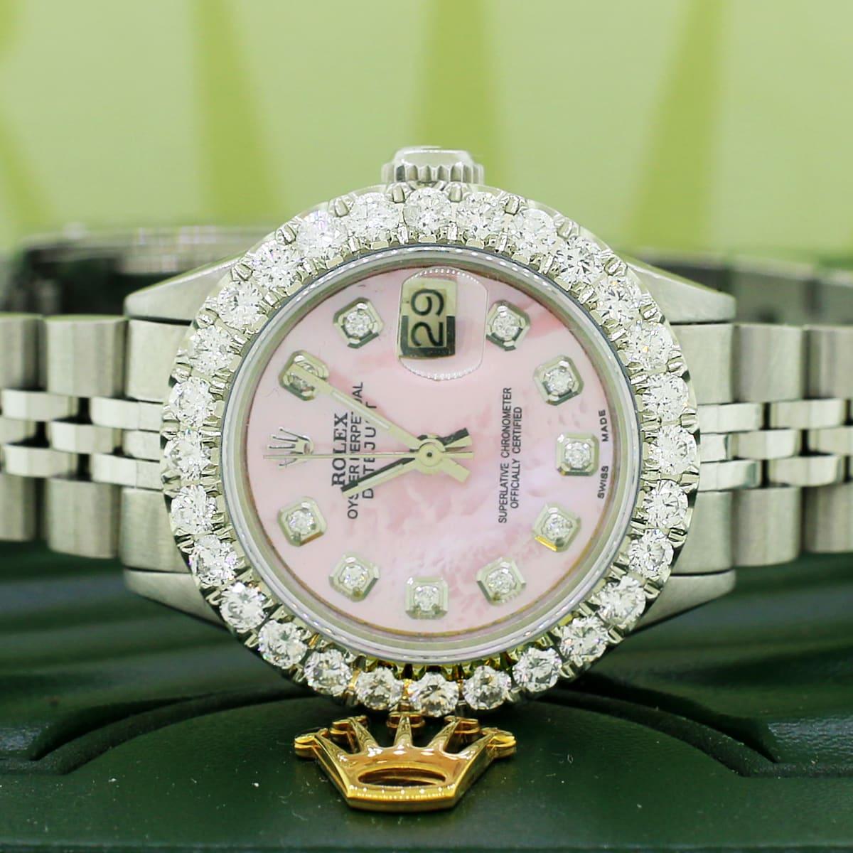 Rolex Datejust Ladies Automatic Steel Jubilee Watch, 1.96 Carat Diamond Bezel In Excellent Condition For Sale In New York, NY