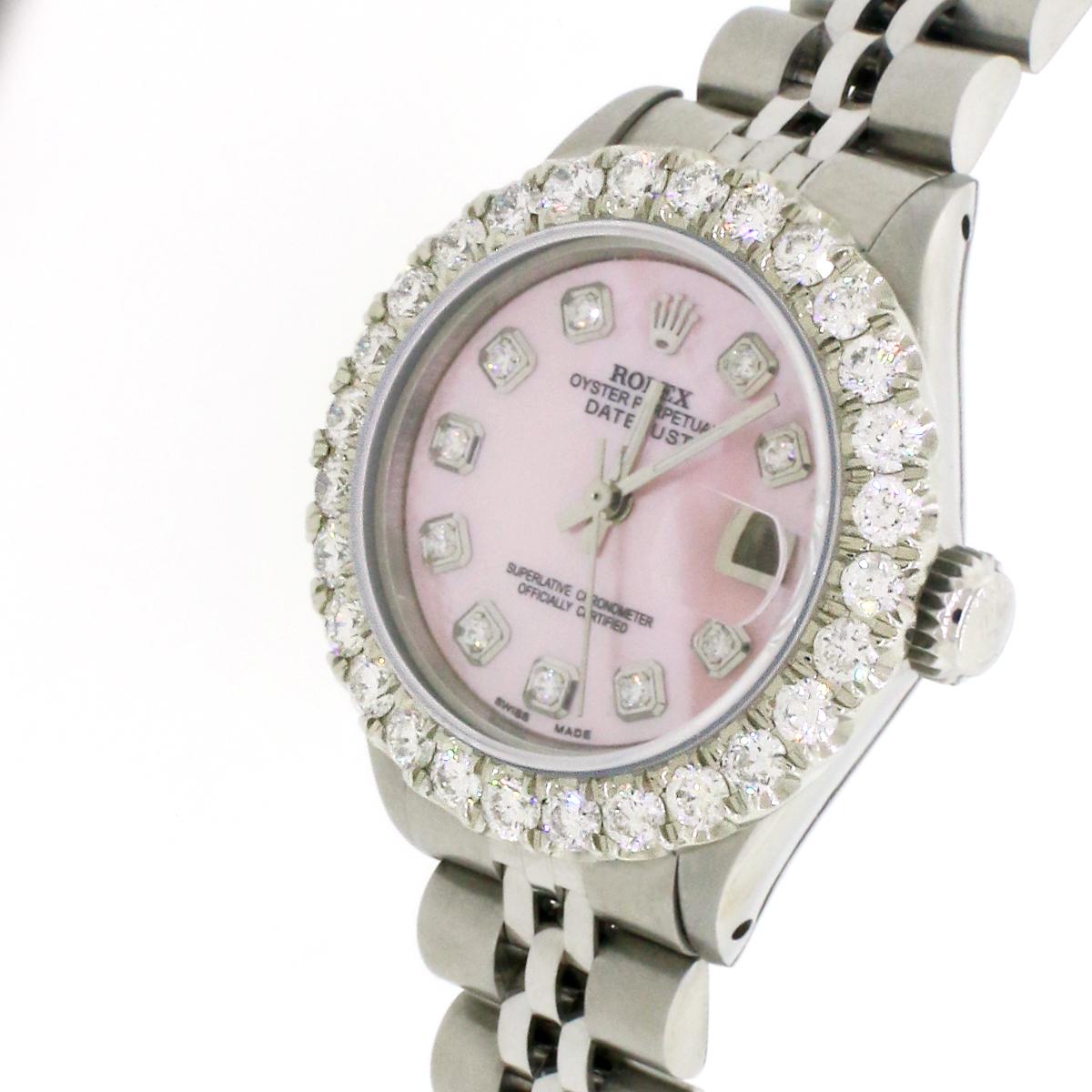 Women's Rolex Datejust Ladies Automatic Steel Jubilee Watch, 1.96 Carat Diamond Bezel For Sale