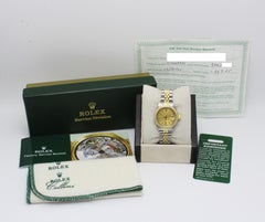Rolex Datejust Ladies 69163 Champagne Dial Diamond Bezel Rolex Service Box Paper