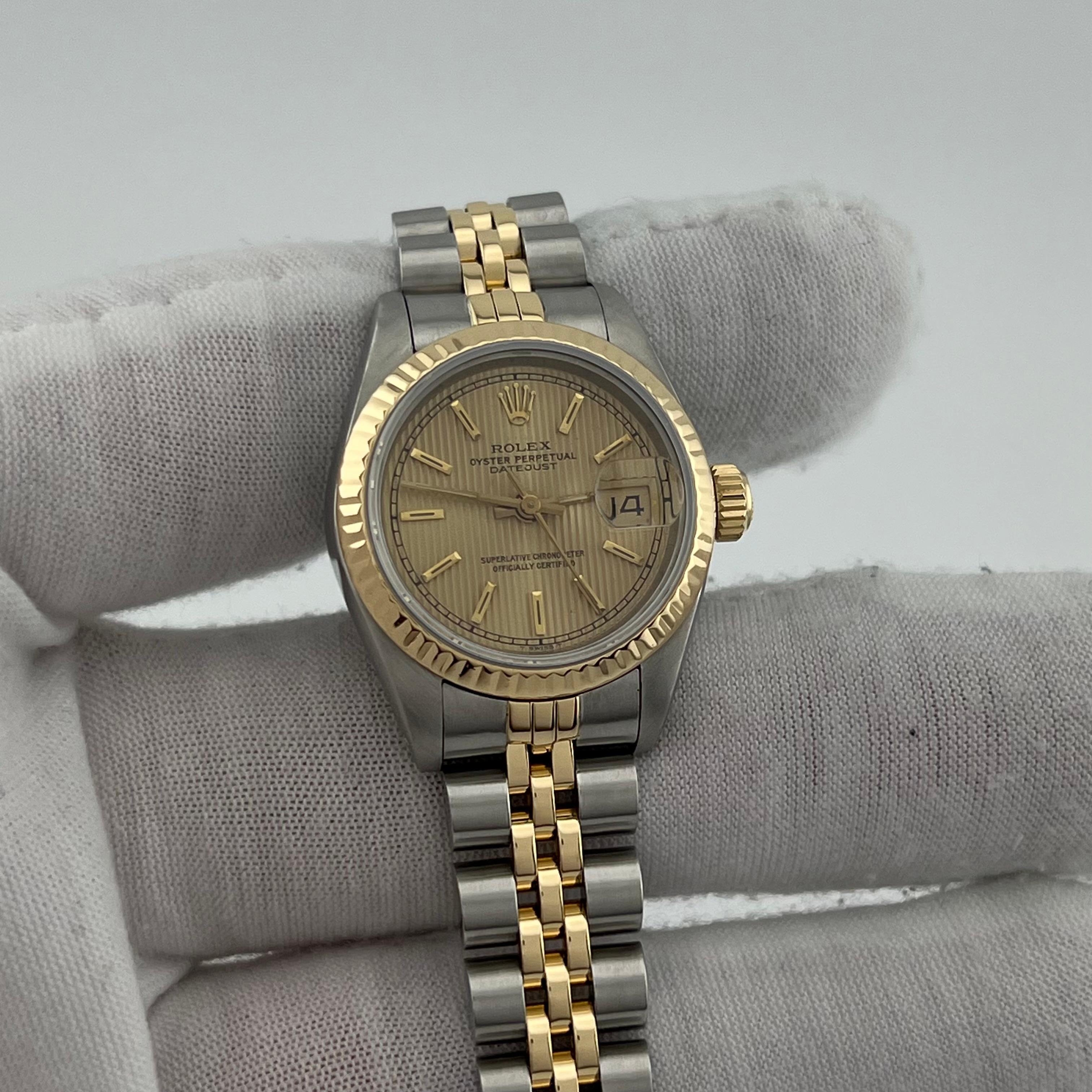 Rolex Datejust Damen 69173 26mm Champagner Wandteppich Zifferblatt 18k Gelbgold Stahl im Angebot 8