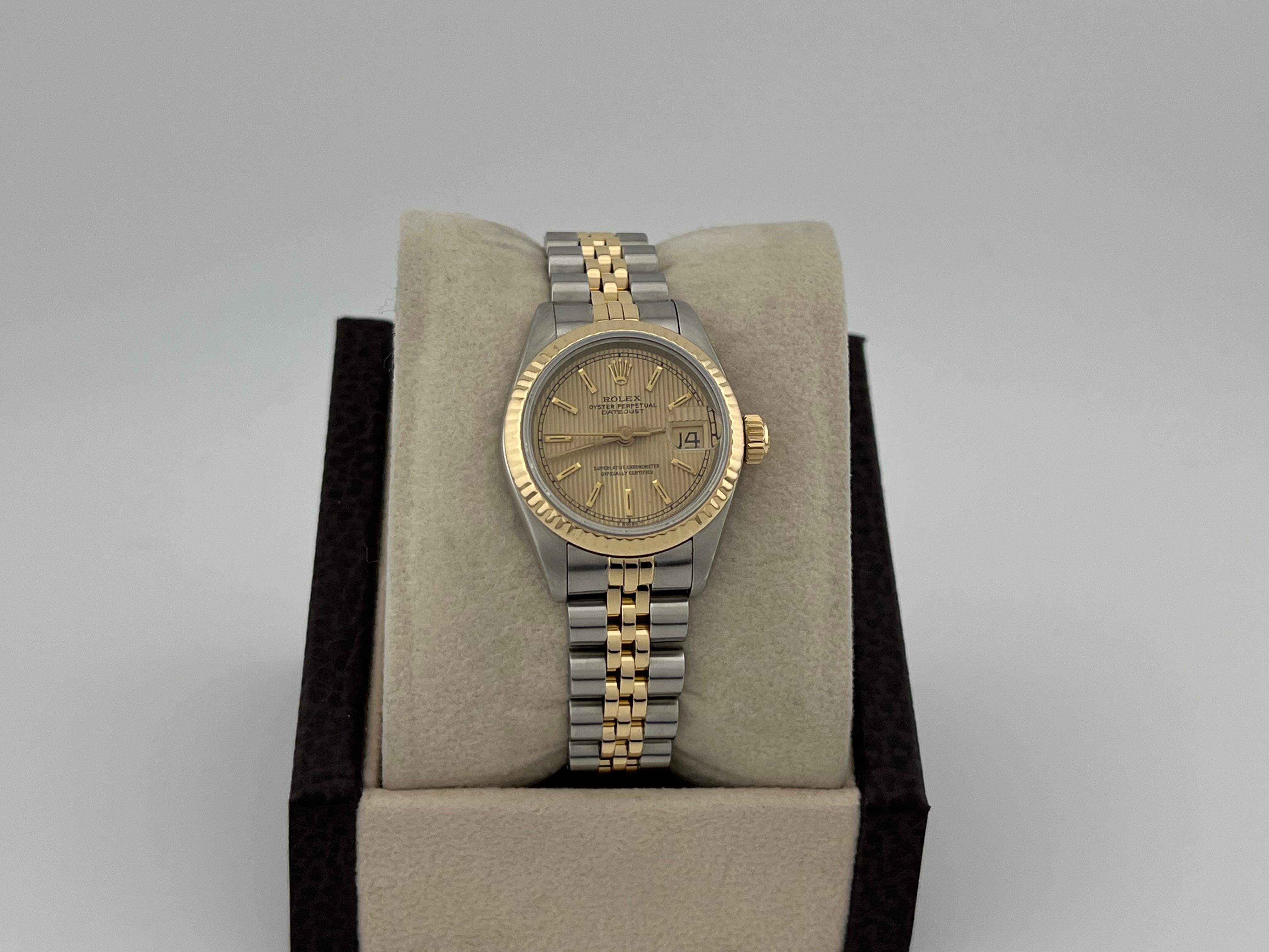 Rolex Datejust Damen 69173 26mm Champagner Wandteppich Zifferblatt 18k Gelbgold Stahl im Zustand „Gut“ im Angebot in San Diego, CA