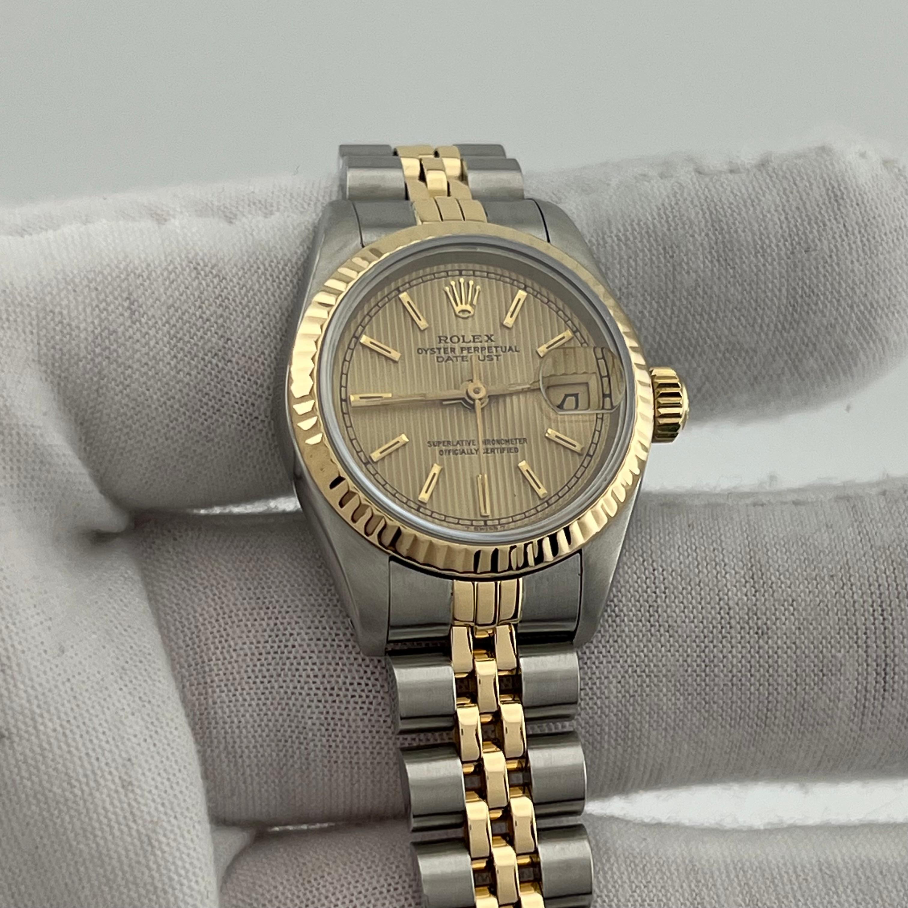 Rolex Datejust Damen 69173 26mm Champagner Wandteppich Zifferblatt 18k Gelbgold Stahl im Angebot 2