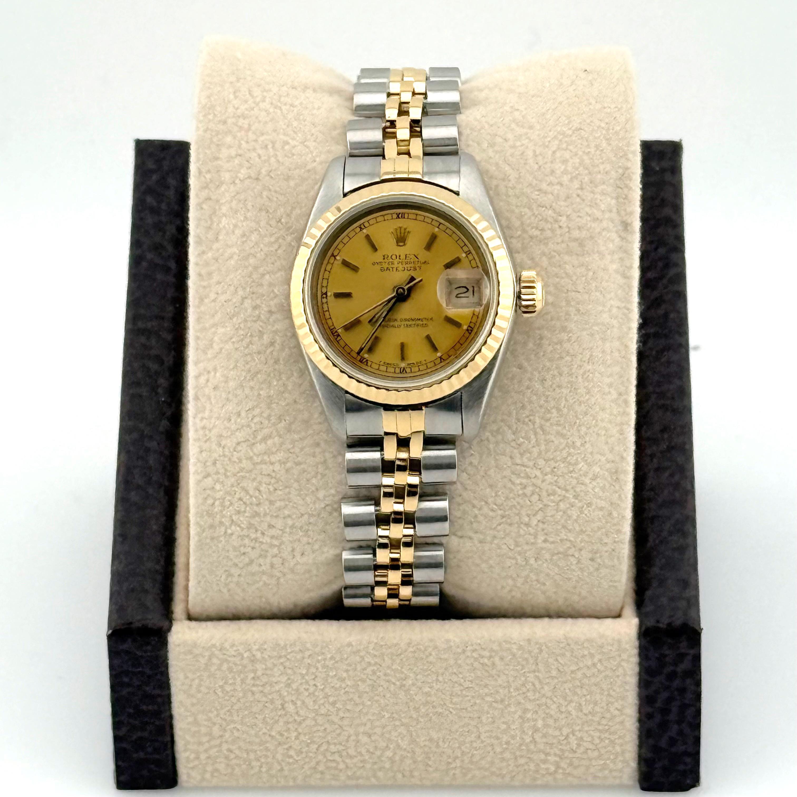 Rolex Datejust Ladies 69173 Champagne Dial Steel 18k Yellow Gold Box Papers For Sale 1
