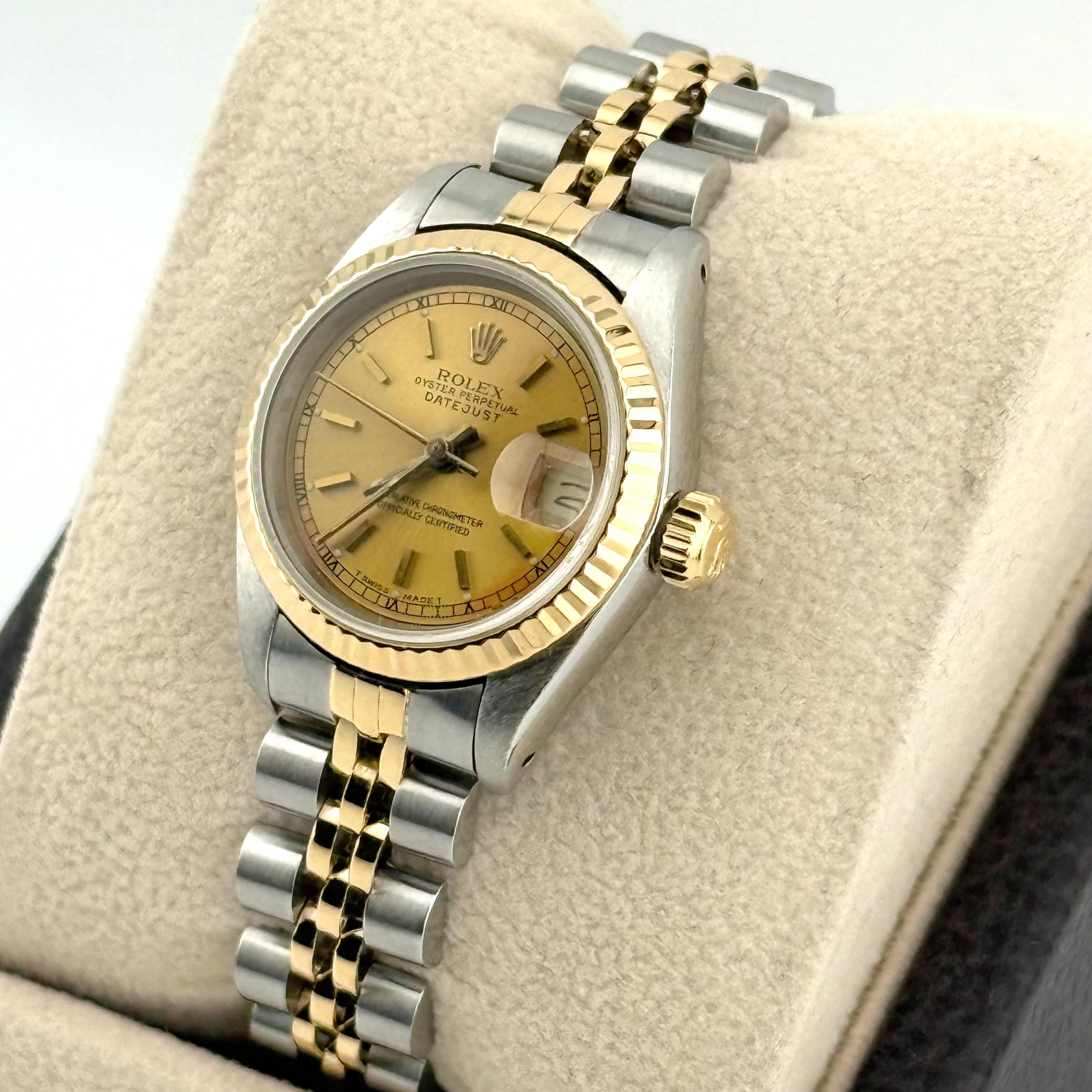 Rolex Datejust Ladies 69173 Champagne Dial Steel 18k Yellow Gold Box Papers For Sale 2
