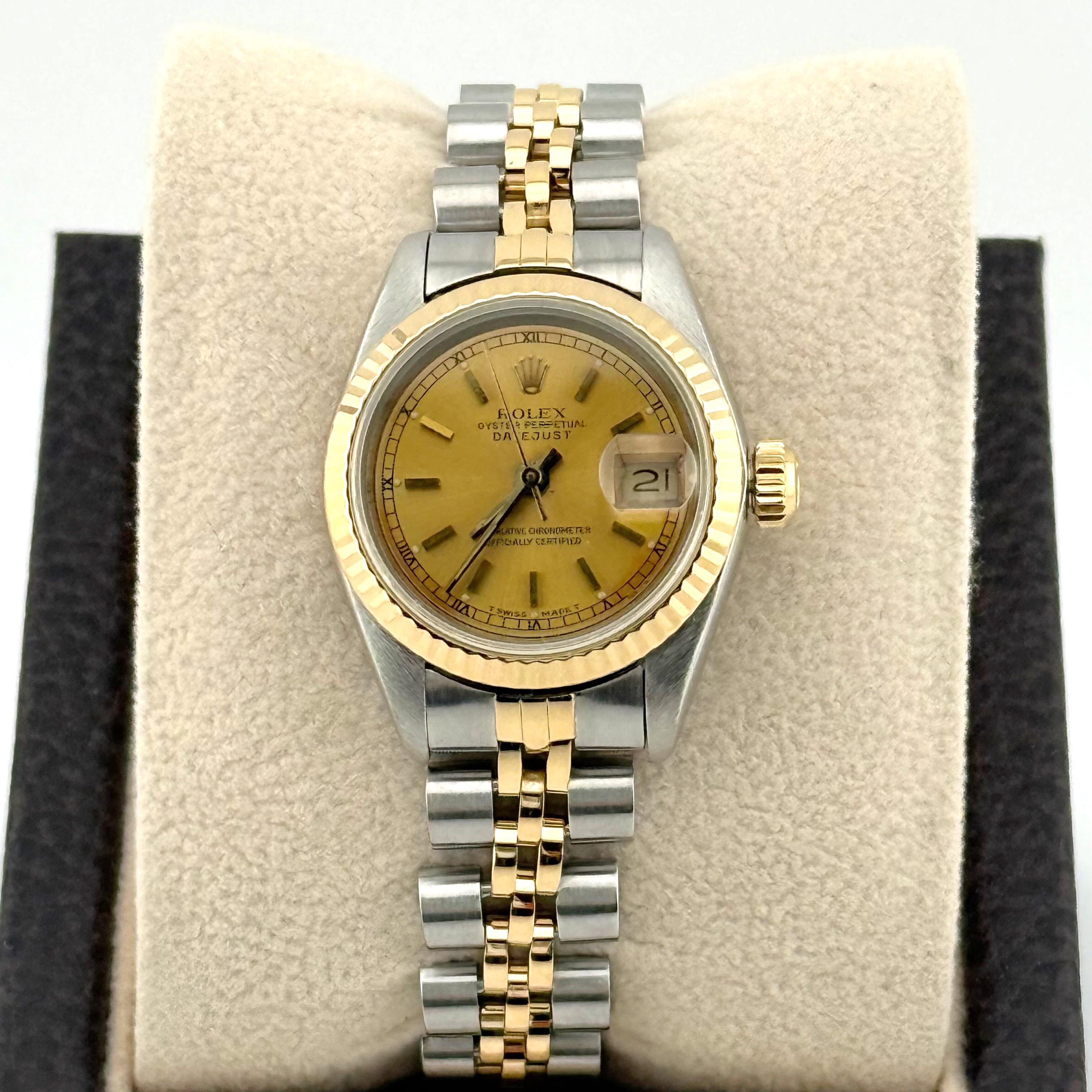 Rolex Datejust Ladies 69173 Champagne Dial Steel 18k Yellow Gold Box Papers For Sale 3