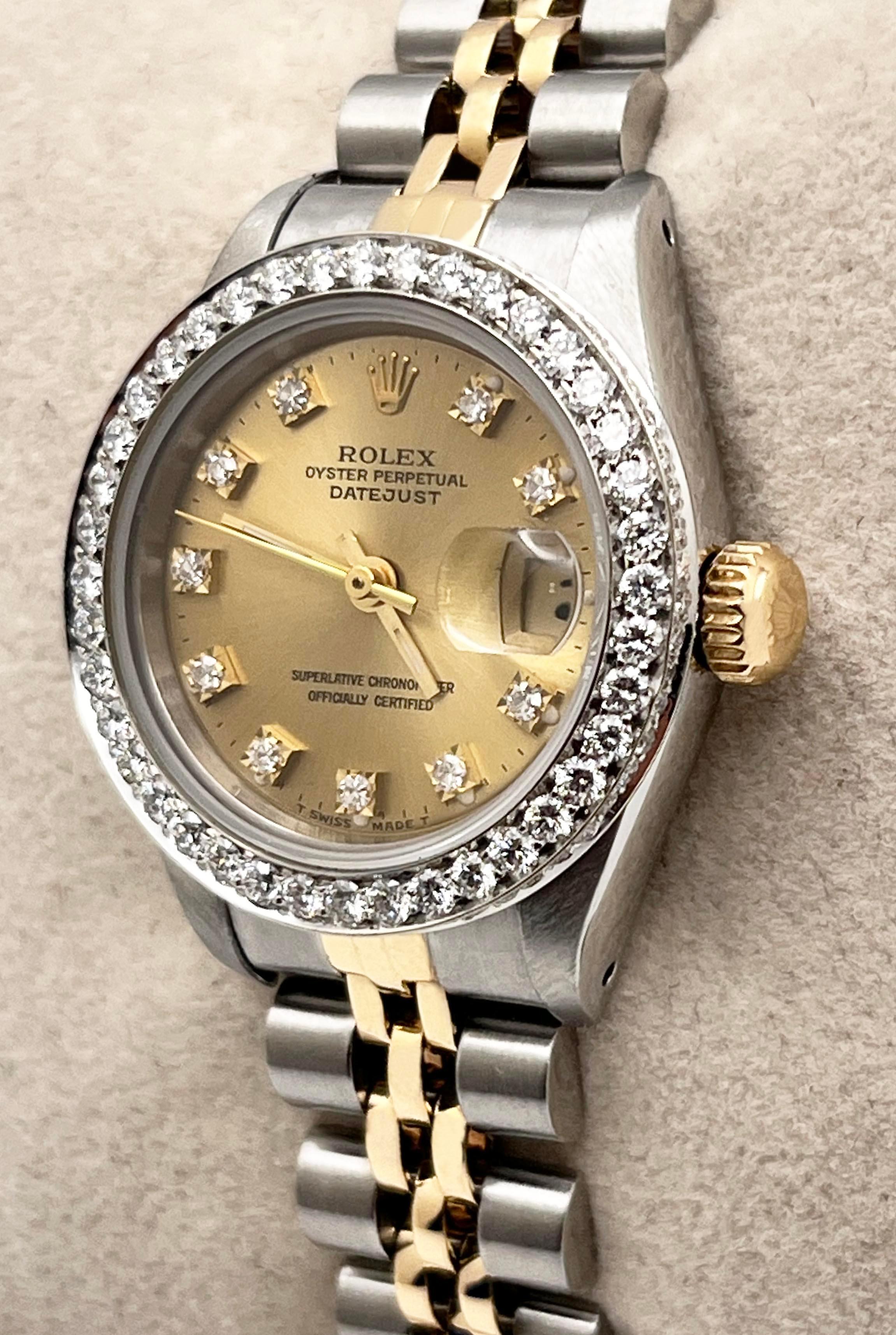 Rolex Datejust Damen 69173 Diamant-Lünette-Diamant-Zifferblatt 18K Gelbgold Stahlstahl 1
