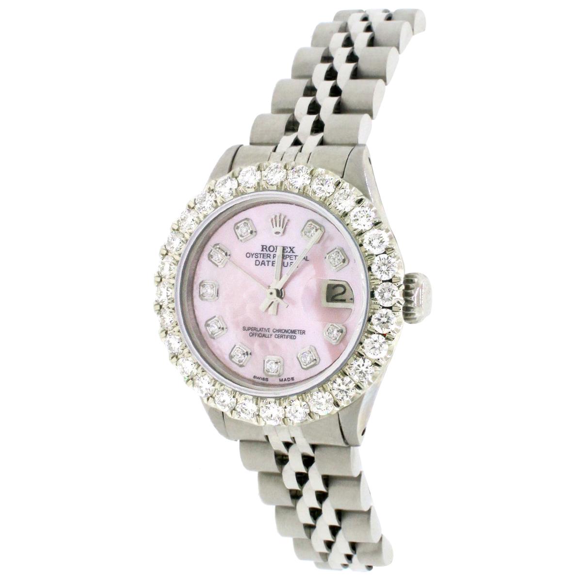 Rolex Datejust Ladies Automatic Steel Jubilee Watch, 1.96 Carat Diamond Bezel For Sale