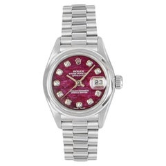 Rolex Datejust Ladies Platinum Rare Rubellite Stone Diamond Dial 69166RBG