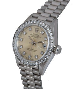 Rolex Datejust Ladies Platinum Silver Dial Diamond Set 69136