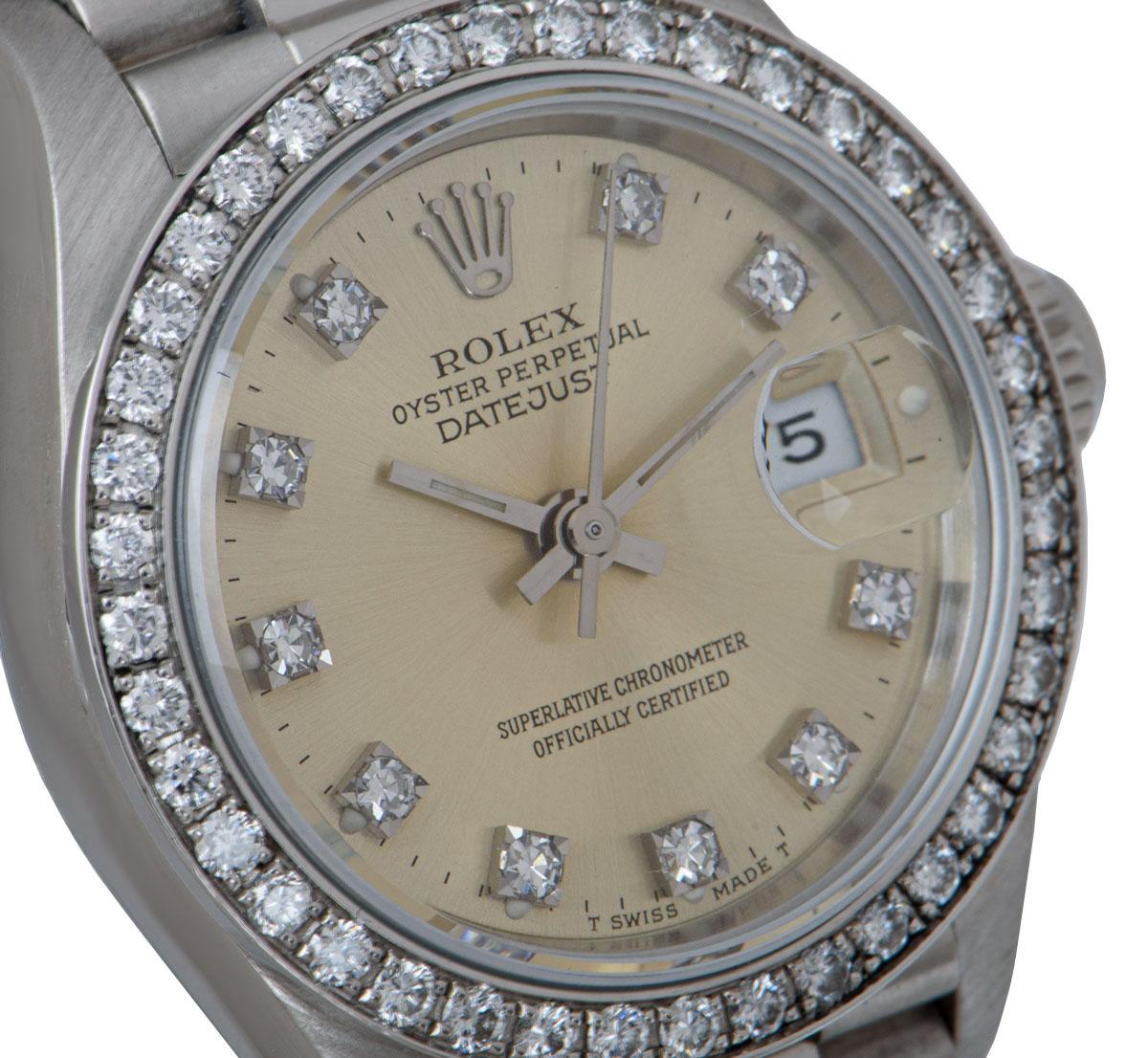 Round Cut Rolex Datejust Ladies Platinum Silver Dial Diamond Set 69136