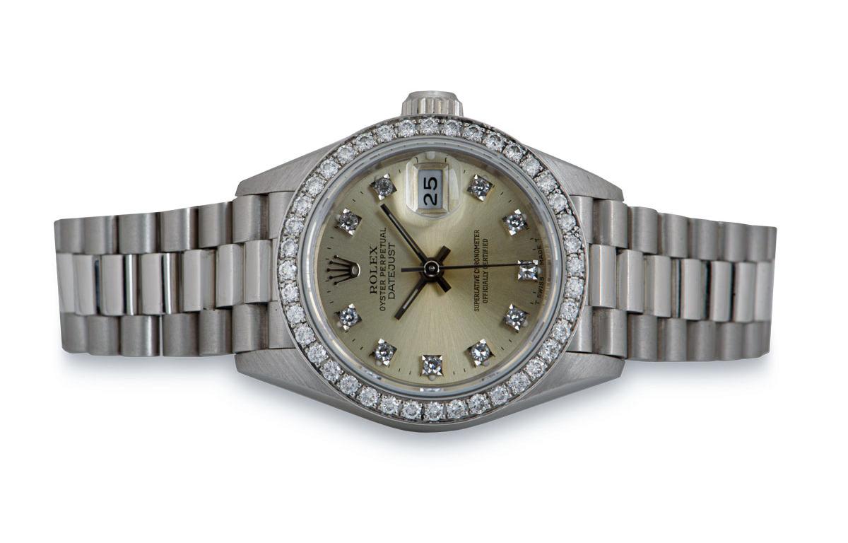 Rolex Datejust Ladies Platinum Silver Dial Diamond Set 69136 In Excellent Condition In London, GB