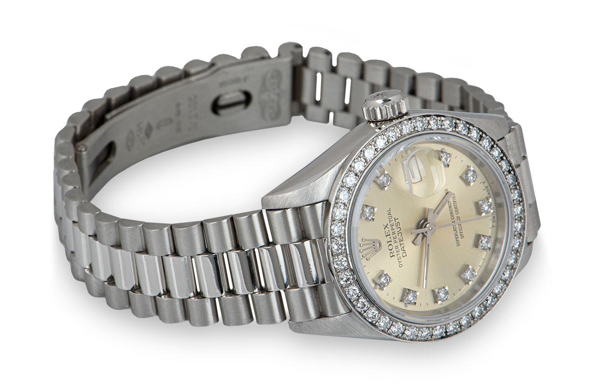 Women's Rolex Datejust Ladies Platinum Silver Dial Diamond Set 69136