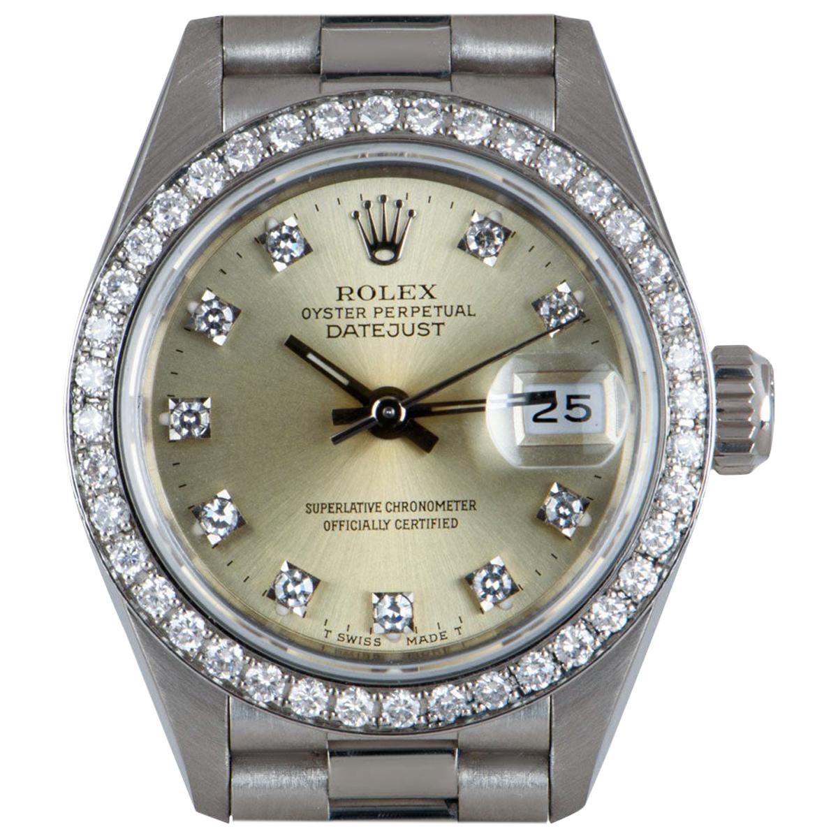 Rolex Datejust Ladies Platinum Silver Dial Diamond Set 69136