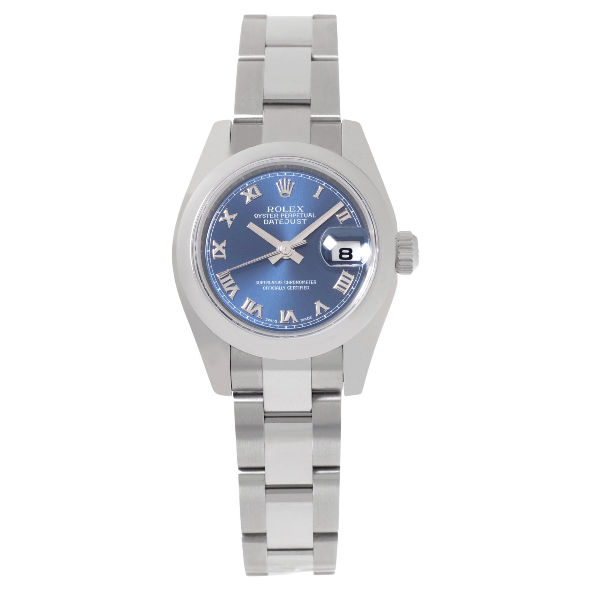 Rolex Datejust Ladies Stainless Steel Blue Roman Dial Ref. 179160 For Sale