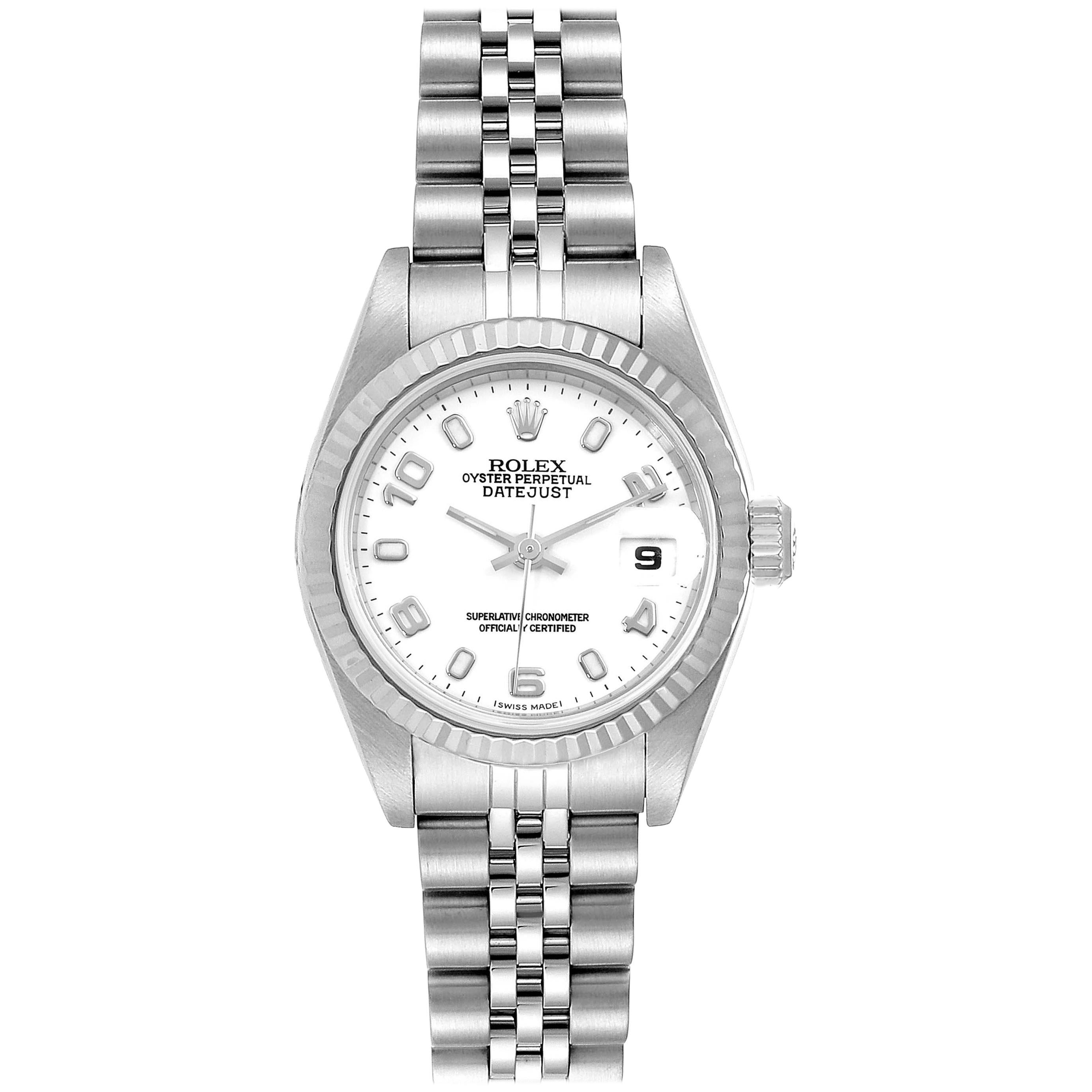 Rolex Datejust Ladies Steel 18 Karat White Gold Watch 79174 Box Paper For Sale