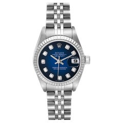 Rolex Datejust Ladies Steel 18k White Gold Blue Vignette Dial Watch 79174