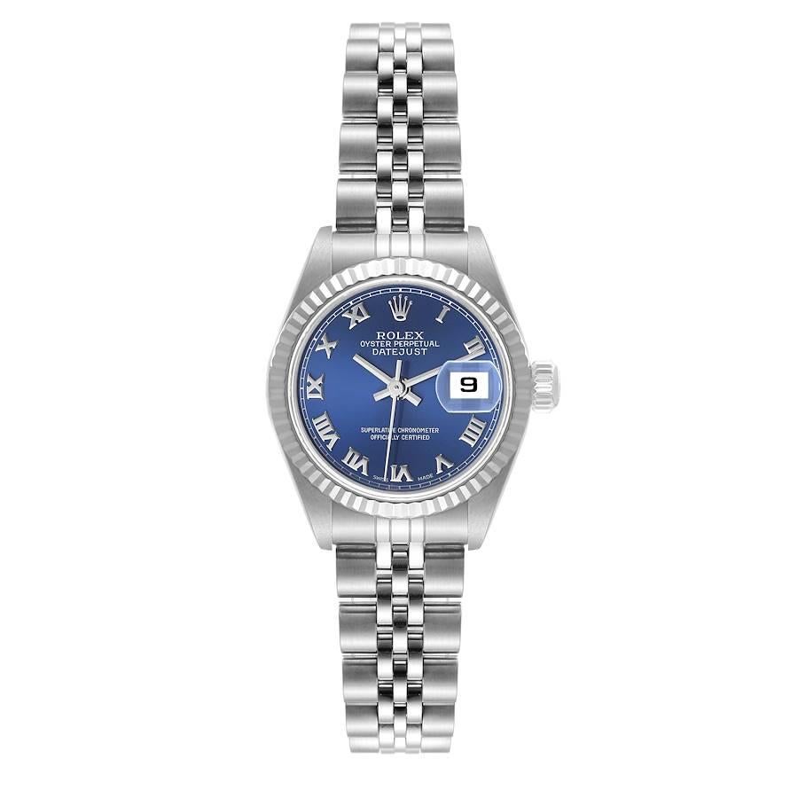 Rolex Datejust Ladies Steel 18k White Gold Bronze Dial Watch 79174. Officially certified chronometer automatic self-winding movement. Stainless steel oyster case 26.0 mm in diameter. Rolex logo on the crown. 18k white gold fluted bezel. Scratch