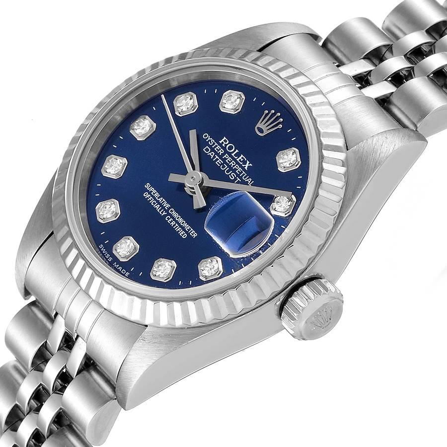 Rolex Datejust Ladies Steel White Gold Blue Diamond Dial Ladies Watch 69174 1