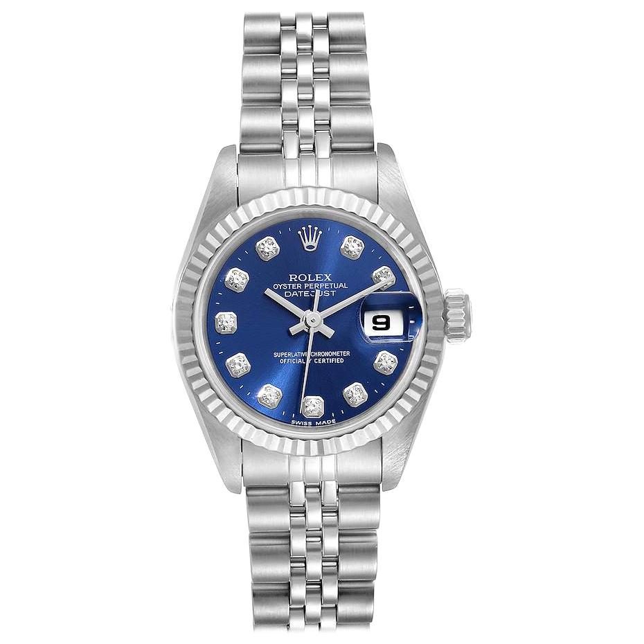 Rolex Datejust Ladies Steel White Gold Blue Diamond Dial Ladies Watch 69174