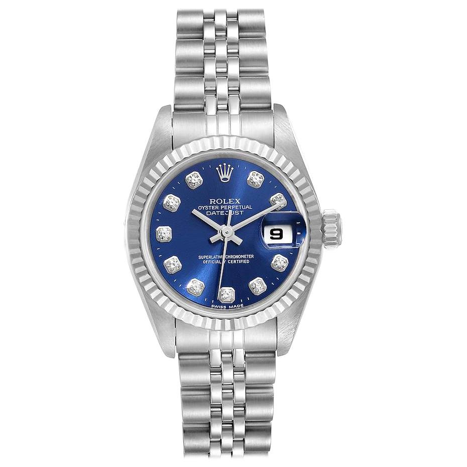 Rolex Datejust Ladies Steel White Gold Blue Diamond Dial Ladies Watch 69174 For Sale