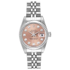 Rolex Datejust Ladies Steel White Gold Salmon Diamond Dial Watch 69174