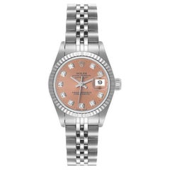 Rolex Datejust Ladies Steel White Gold Salmon Diamond Dial Watch 69174