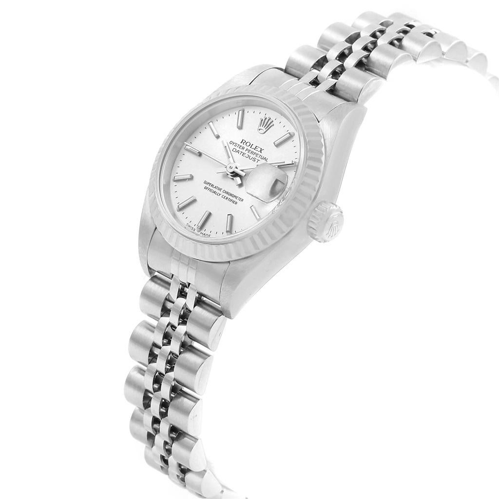 Women's Rolex Datejust Ladies Steel White Gold Silver Baton Dial Watch 79174 For Sale