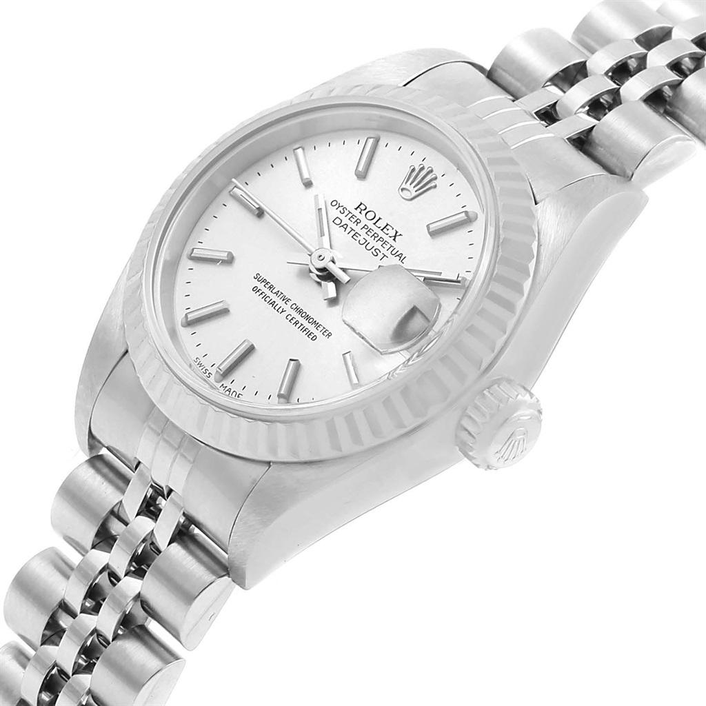 Rolex Datejust Ladies Steel White Gold Silver Baton Dial Watch 79174 For Sale 2
