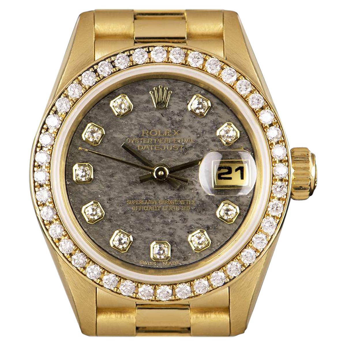 Rolex Datejust Ladies Yellow Gold Rare Ammonite Dial Diamond Set B&P 69138