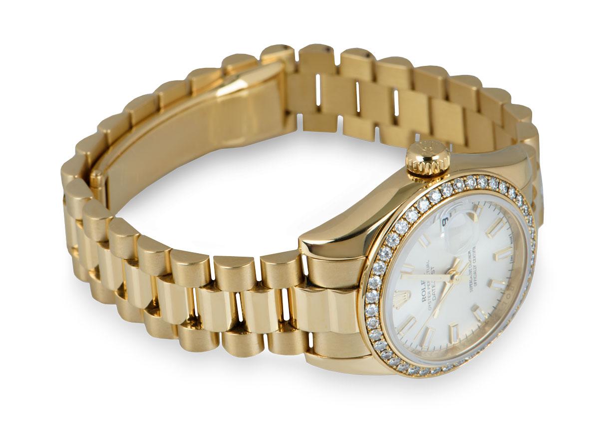 Women's Rolex Datejust Ladies Yellow Gold Silver Dial Diamond Bezel B&P 179138